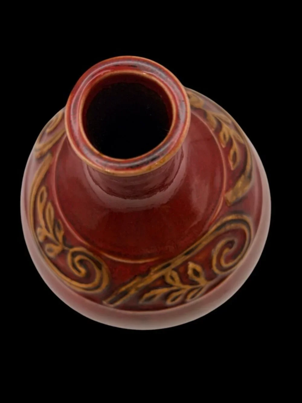 Vintage Red Glazed Pottery Bud Vase / Decorative Ceramic Vessel